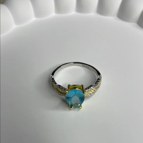 S925 Elegant Blue and Silver Ring aquamarine - Picture 5 of 8